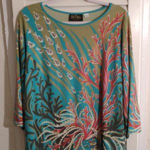 Bob Mackie Wearable Art Novelty Print Top with Coral and Fish, size L